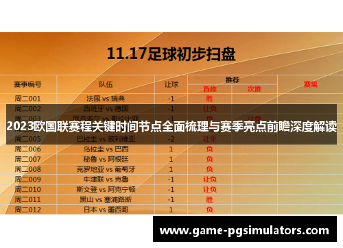 2023欧国联赛程关键时间节点全面梳理与赛季亮点前瞻深度解读