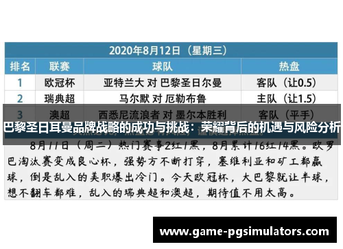 巴黎圣日耳曼品牌战略的成功与挑战：荣耀背后的机遇与风险分析