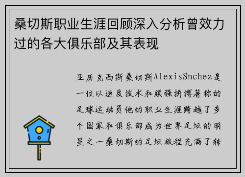 桑切斯职业生涯回顾深入分析曾效力过的各大俱乐部及其表现